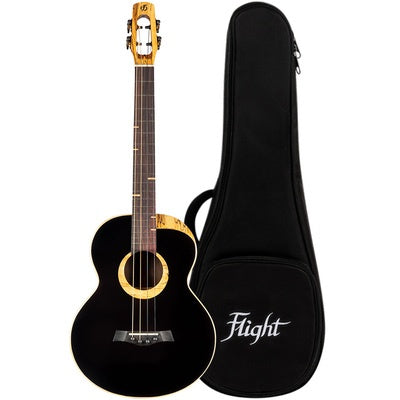 Flight 4SBB Sammy Turton (4stringboy) Signature Baritone Ukulele – Solid Spruce Top, Solid Rosewood Back & Sides, Gloss Black Finish, Spalted Maple Details, Deluxe Gig Bag