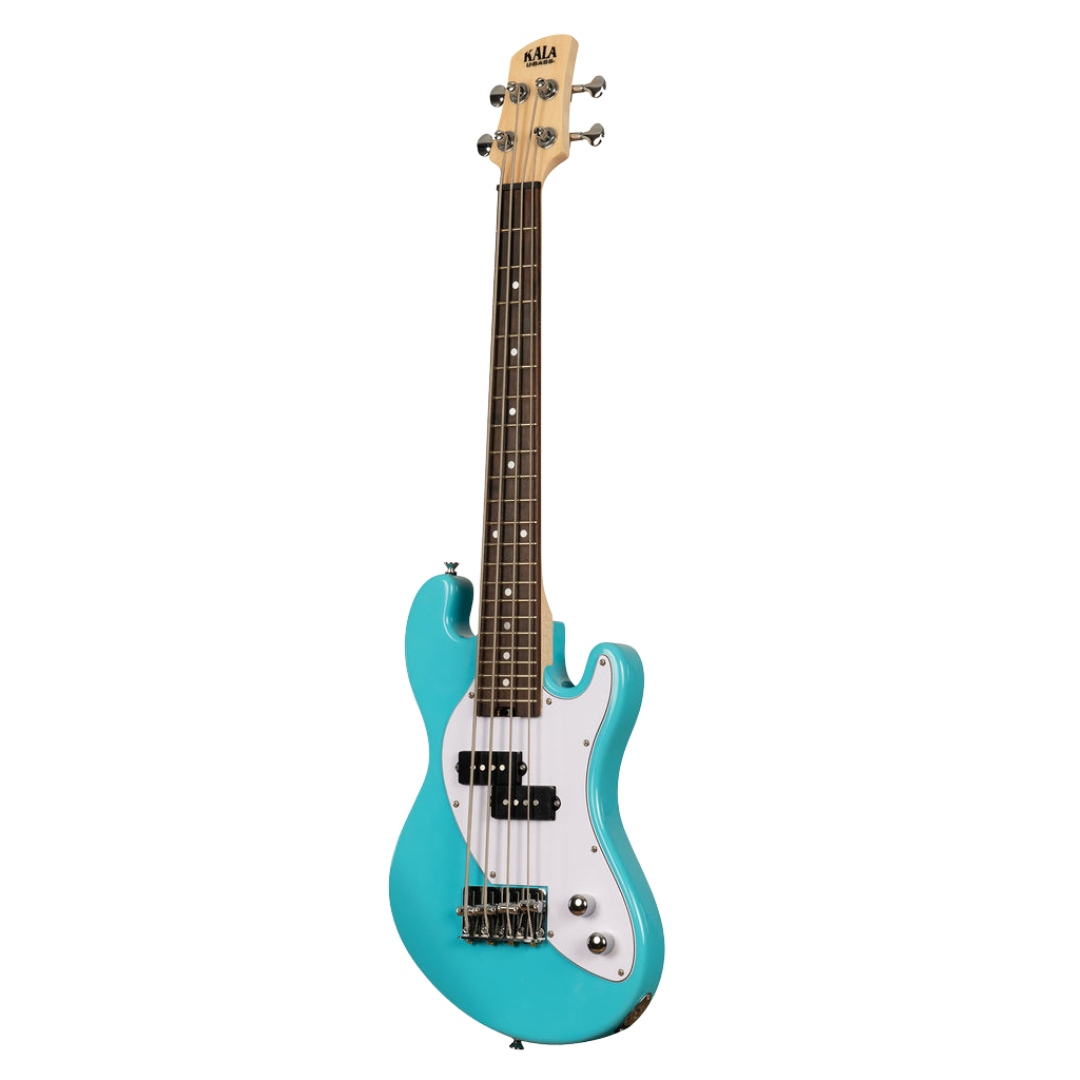 Kala Okoume Electric Bass U•BASS in Surf Blue, featuring solid body design and deep, punchy bass tone.