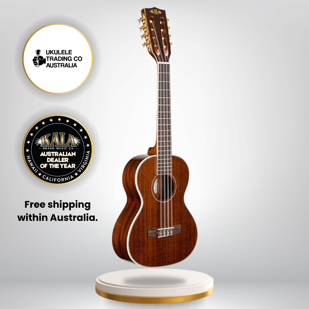 Kala KA-8 Eight String Tenor Ukulele with mahogany body, gloss finish, and 8-string setup.