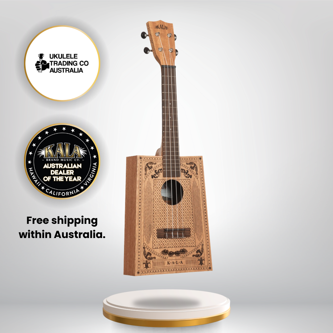 Kala Victorian Cigar Box Concert Ukulele KA-CB-VICT-C with laser-etched Victorian artwork