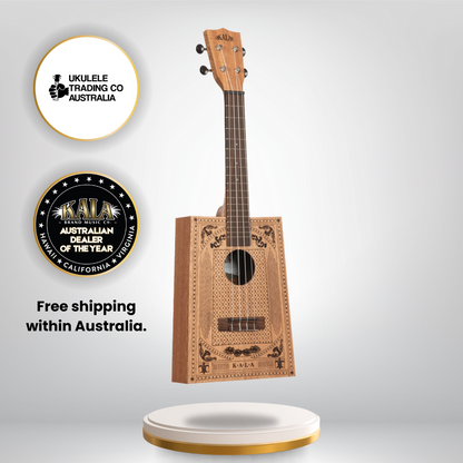 Kala Victorian Cigar Box Concert Ukulele KA-CB-VICT-C with laser-etched Victorian artwork