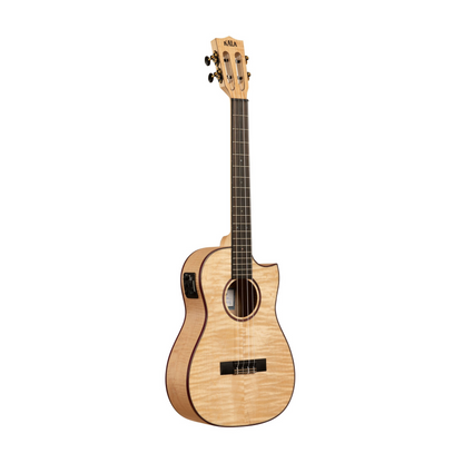 Kala KA-ASFM-B-CE All Solid Flame Maple Cutaway Baritone Ukulele with EQ and bag, offering dynamic sound and sleek design for ultimate performance.