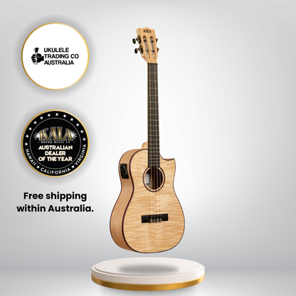 All Solid Flame Maple Cutaway Baritone Ukulele Kala KA-ASFM-B-CE with EQ and Gig Bag – Professional Kala Baritone Ukulele Australia