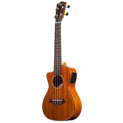 Ohana CK-35GCE All Solid Mahogany Concert Ukulele with gloss finish, active pickup system, cutaway design for easy fret access, and beautiful hardwood binding for a rich, warm tone.