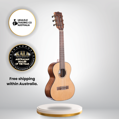 Kala Gloss Solid Cedar Top Acacia 6-String Tenor Ukulele KA-SCAC-T6 with high-gloss finish and warm, resonant tone.