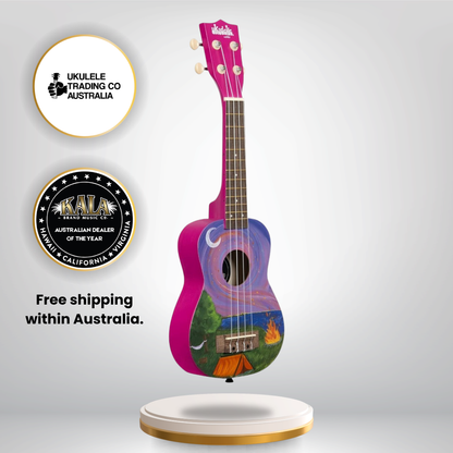 NUKHAPPY CAMPER Kala Ukadelic Happy Camper Soprano Ukulele Camping Art Ukulele Australia