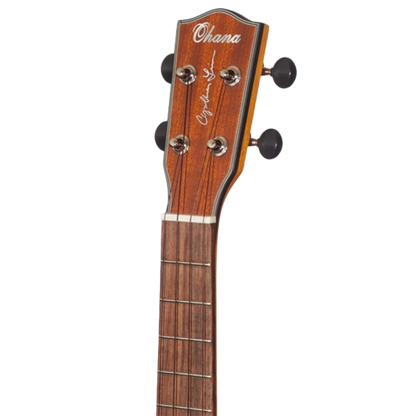 Ohana TK-25C-CL Cynthia Lin Tenor Ukulele, solid mahogany top, laminate back and sides, floral inlay, Worth Brown strings, satin finish.