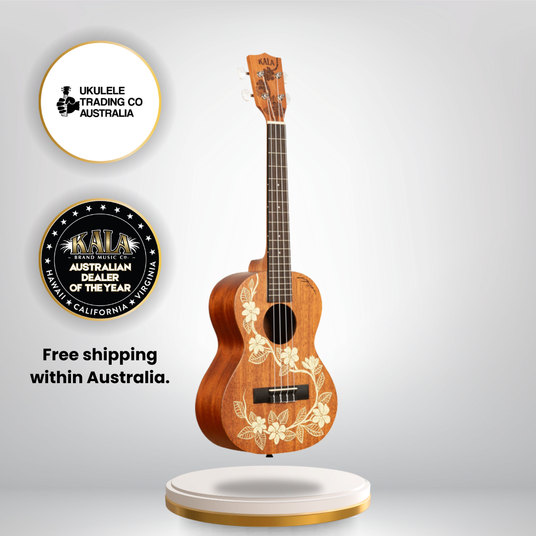 Kala Gardenia Mahogany Tenor Ukulele KA-GARDENIA-T – Voyage Collection with Hawaiian-inspired Gardenia artwork, mahogany body, Aquila strings – Australia