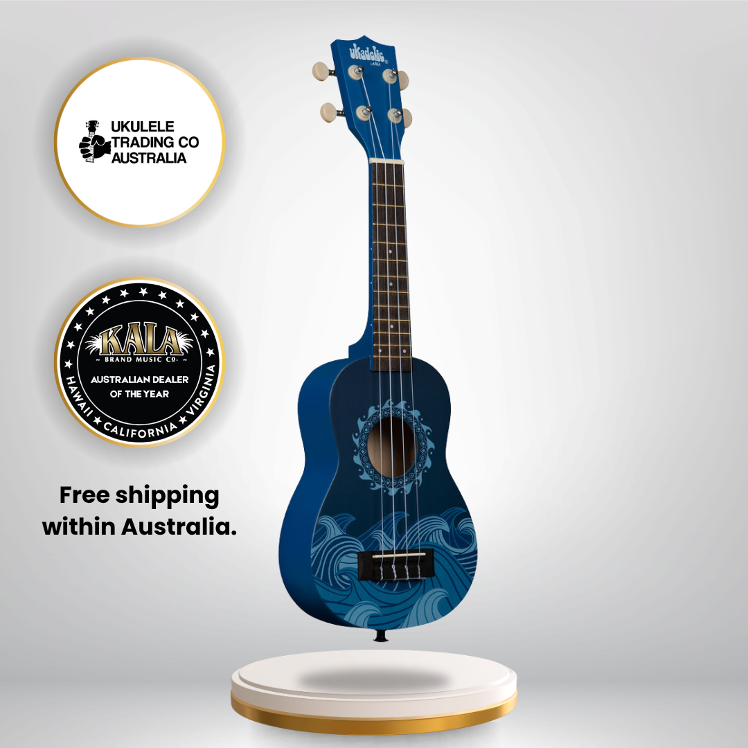 NUK-DEEPBLUE Kala Ukadelic Deep Blue Soprano Ukulele Ocean Wave Art Ukulele Australia