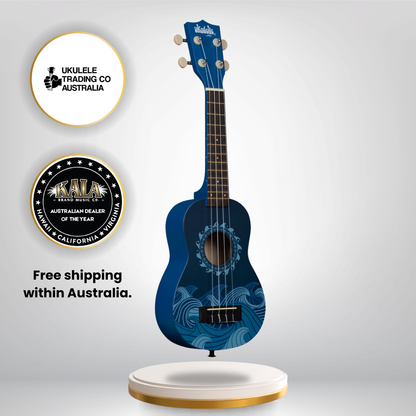 NUK-DEEPBLUE Kala Ukadelic Deep Blue Soprano Ukulele Ocean Wave Art Ukulele Australia