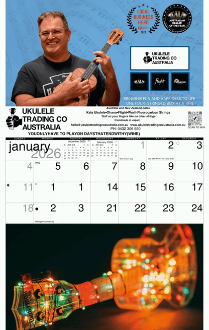 Limited Edition 2026 Ukulele Calendar – Monthly Ukulele Photography, Practice Inspiration &amp; Organized Layout