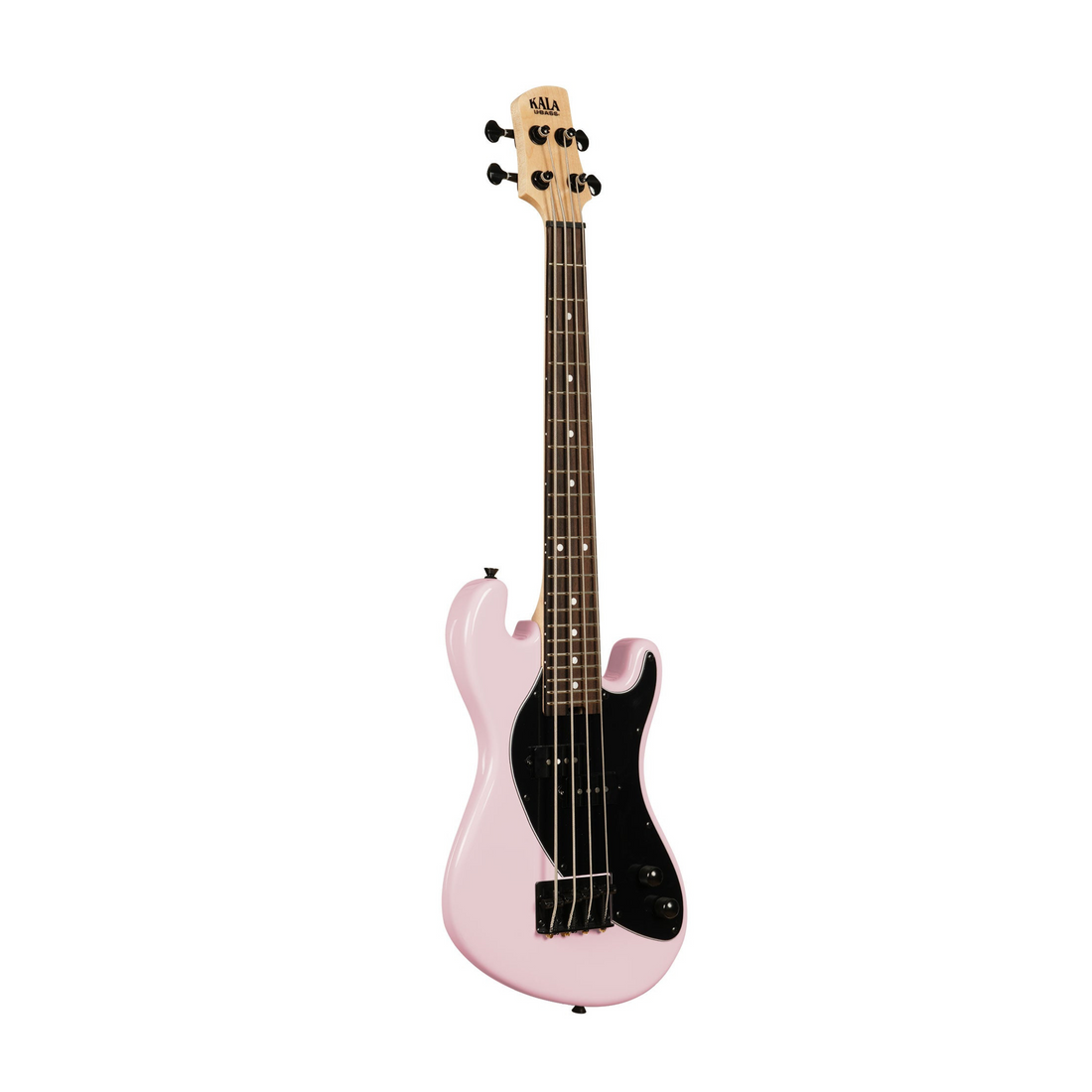 Kala UBASS-SB-LP-FS Pale Pink Solid Body 4-String Fretted U•BASS® with smooth tone and bold color for standout bass performance.