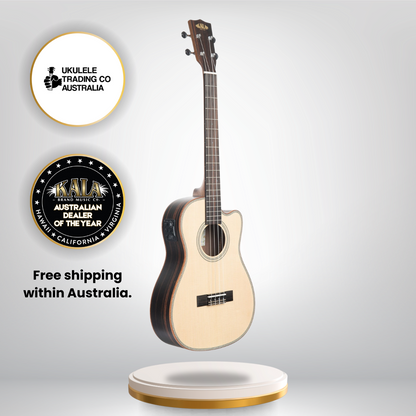Kala baritone ukulele with spruce top and striped ebony back and sides