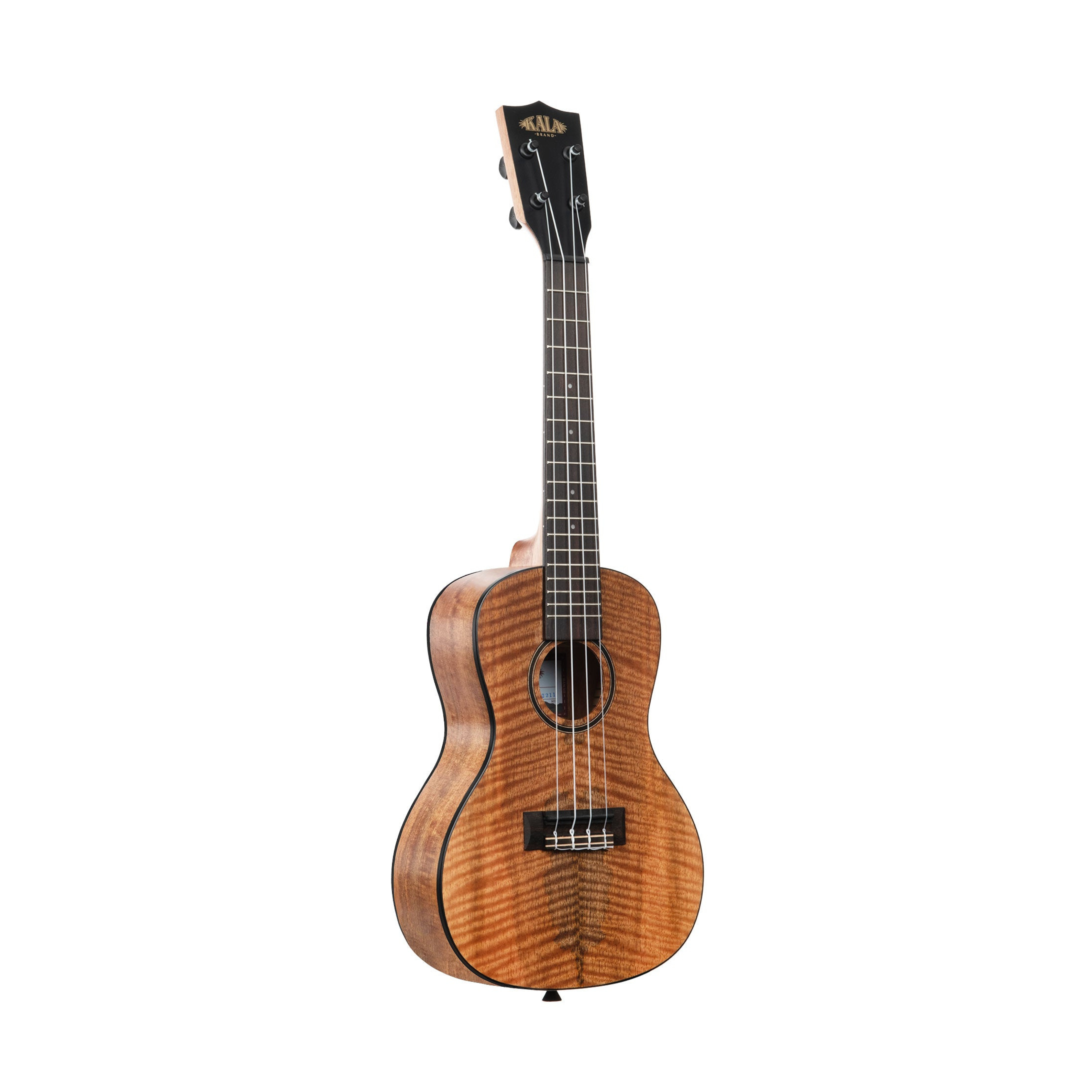 Kala KA-CM-C Curly Mango Concert Ukulele, featuring stunning curly mango wood for vibrant tones and a smooth playing experience.