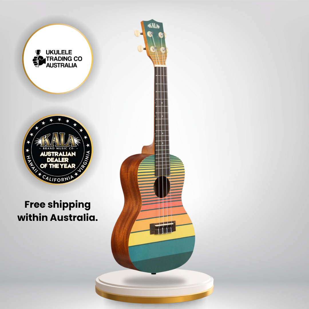 Kala Surf Dawn Patrol Concert Ukulele with gigbag – retro surfboard design, Aquila strings