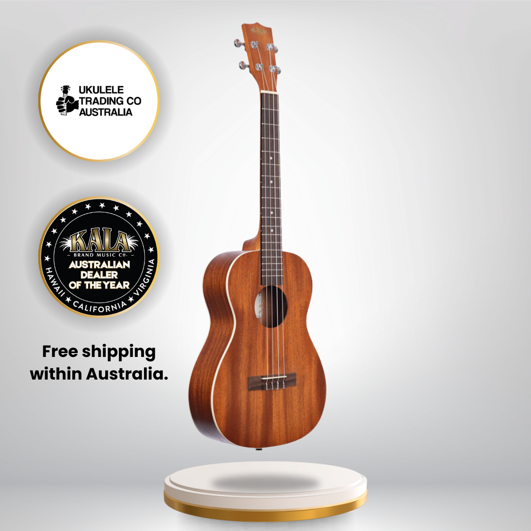 Kala KA-B Satin Mahogany Baritone Ukulele with satin finish and cream binding.