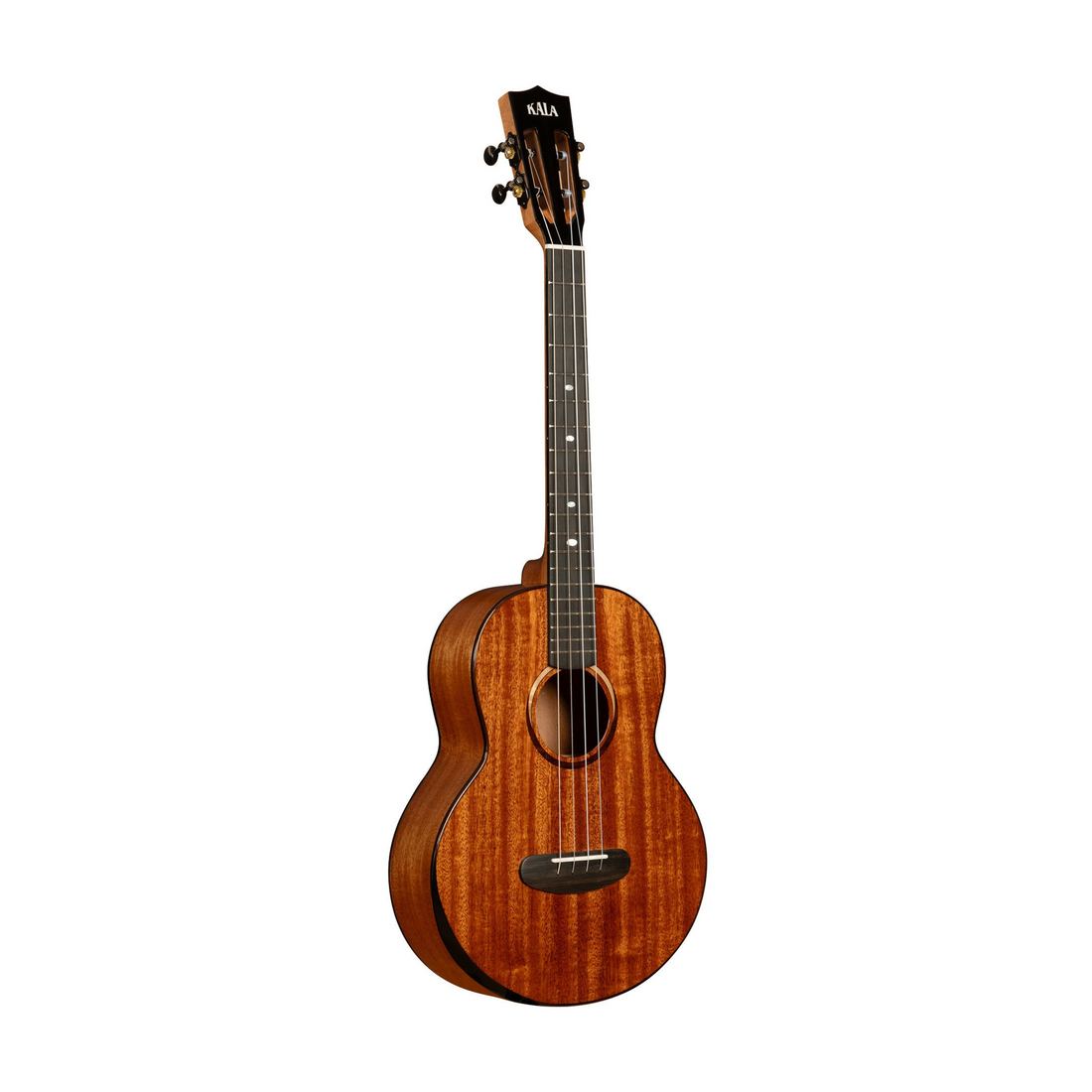 Kala KA-CT-SMH-BG Contour All Solid Gloss Mahogany Baritone Ukulele with Bag, showcasing elegant craftsmanship and deep mahogany tones.