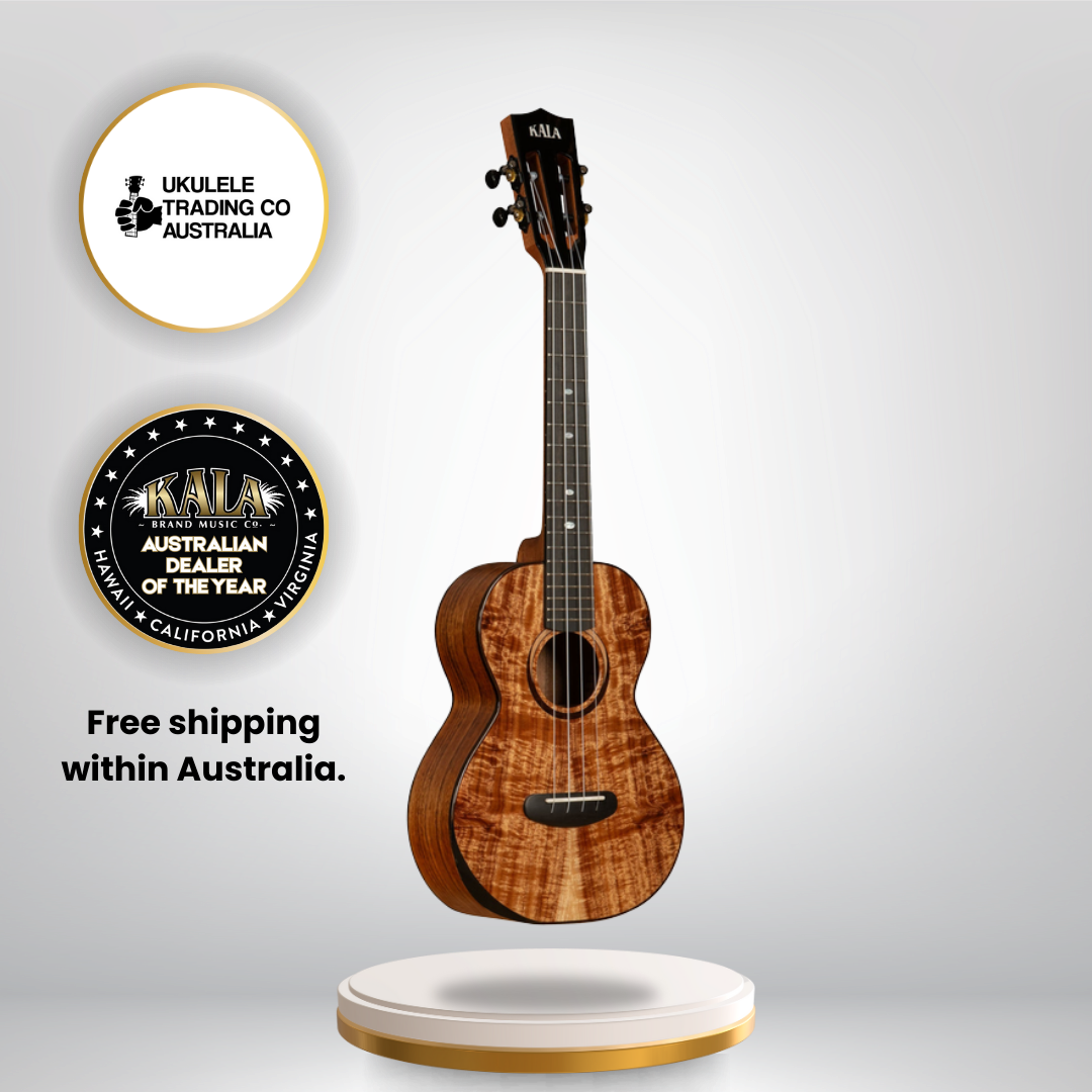 Kala KA-CT-SA-TG Contour All Solid Gloss Acacia Tenor Ukulele with slotted headstock and deluxe gig bag