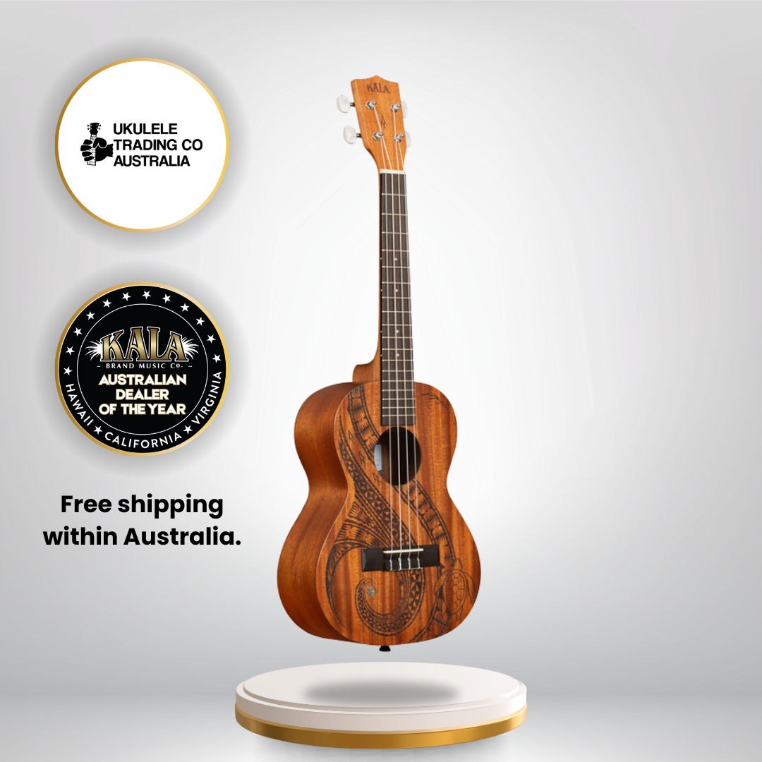 Kala Guidance Mahogany Tenor Ukulele with sea turtle laser-etched design
