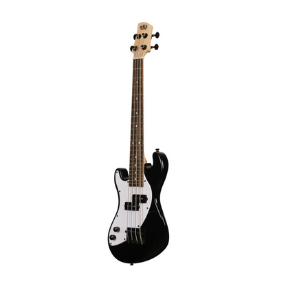 Kala UBASS-SB-BK-FS-L Solid Body 4-String Jet Black Fretted U•BASS® Left-Handed, with a sleek black finish, perfect for deep, resonant bass tones in a left-handed configuration.