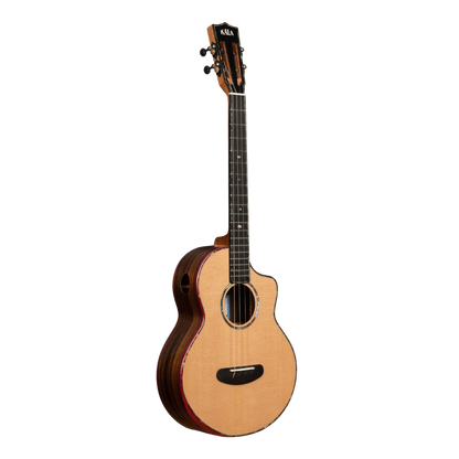 Kala Contour Deluxe Baritone Ukulele with solid Spruce top, Rosewood body, cutaway design, and gig bag.