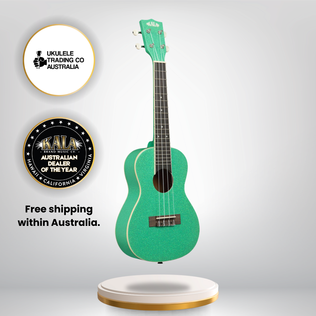 Sparkling green Kala concert ukulele with cream binding and gloss finish