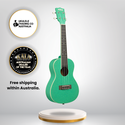 Sparkling green Kala concert ukulele with cream binding and gloss finish