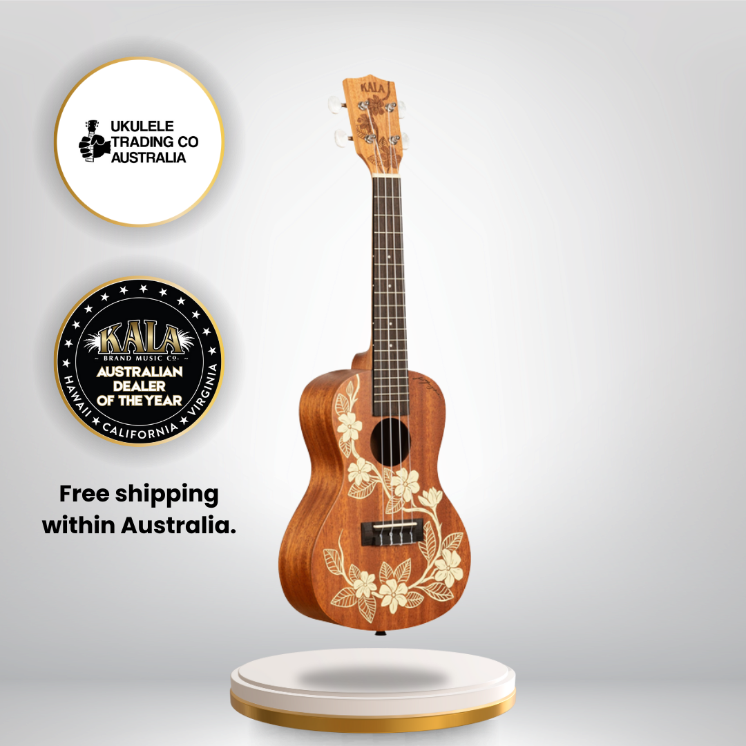 
Kala Gardenia Mahogany Concert Ukulele KA-GARDENIA-C – Voyage Collection with Hawaiian-inspired artwork, mahogany body, Aquila strings – Australia