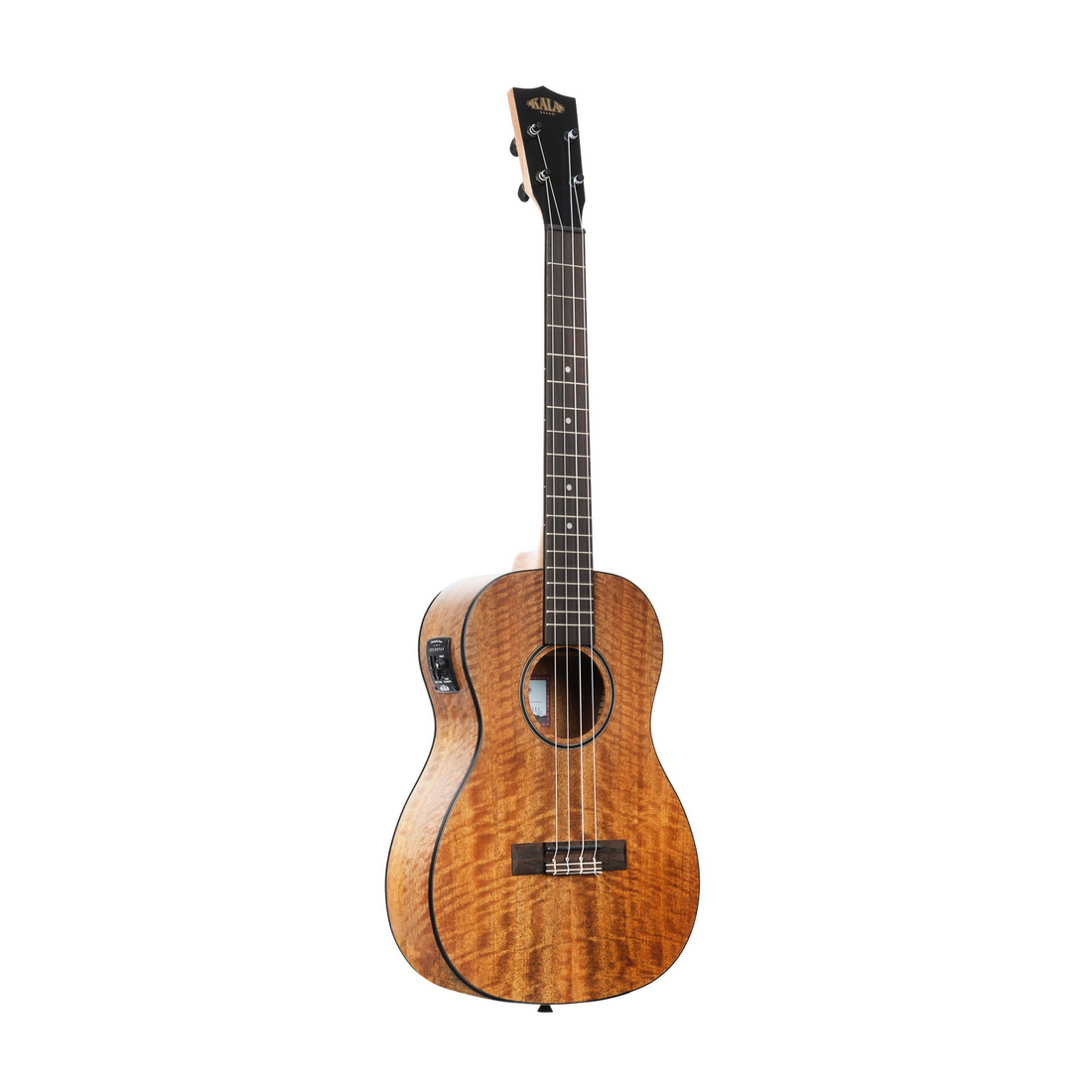 Kala KA-CM-BE Curly Mango Baritone Ukulele with EQ. Beautiful sound and design for rich, resonant tones.