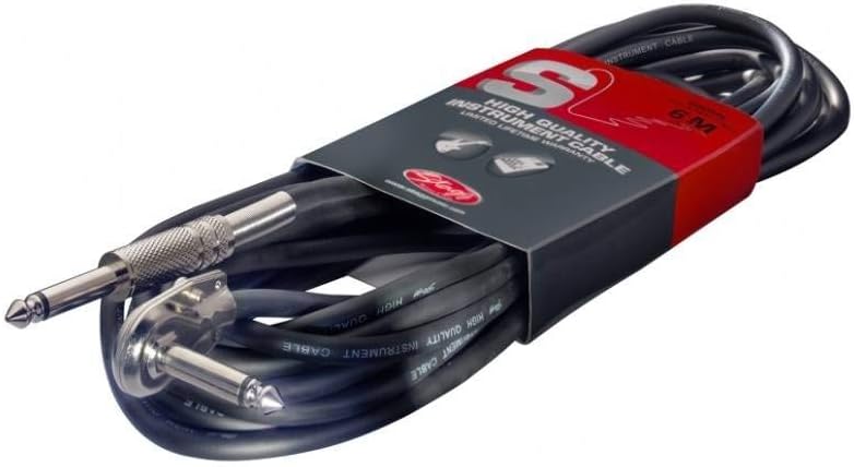 Stagg SGC6PL Instrument Cable 6m (20ft) – Straight to L-Shape Guitar Lead