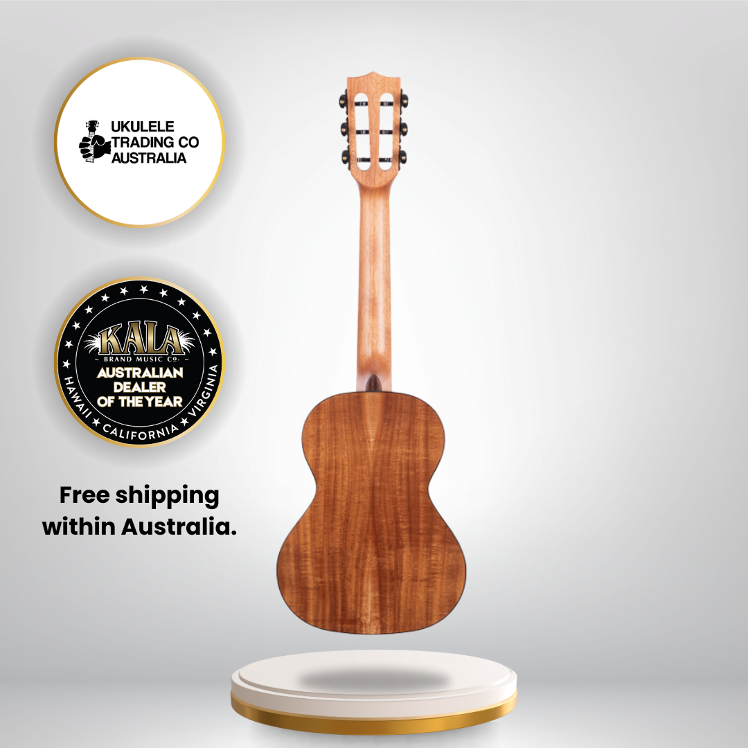 Kala Gloss Solid Cedar Top Acacia 6-String Tenor Ukulele KA-SCAC-T6 with high-gloss finish and warm, resonant tone.