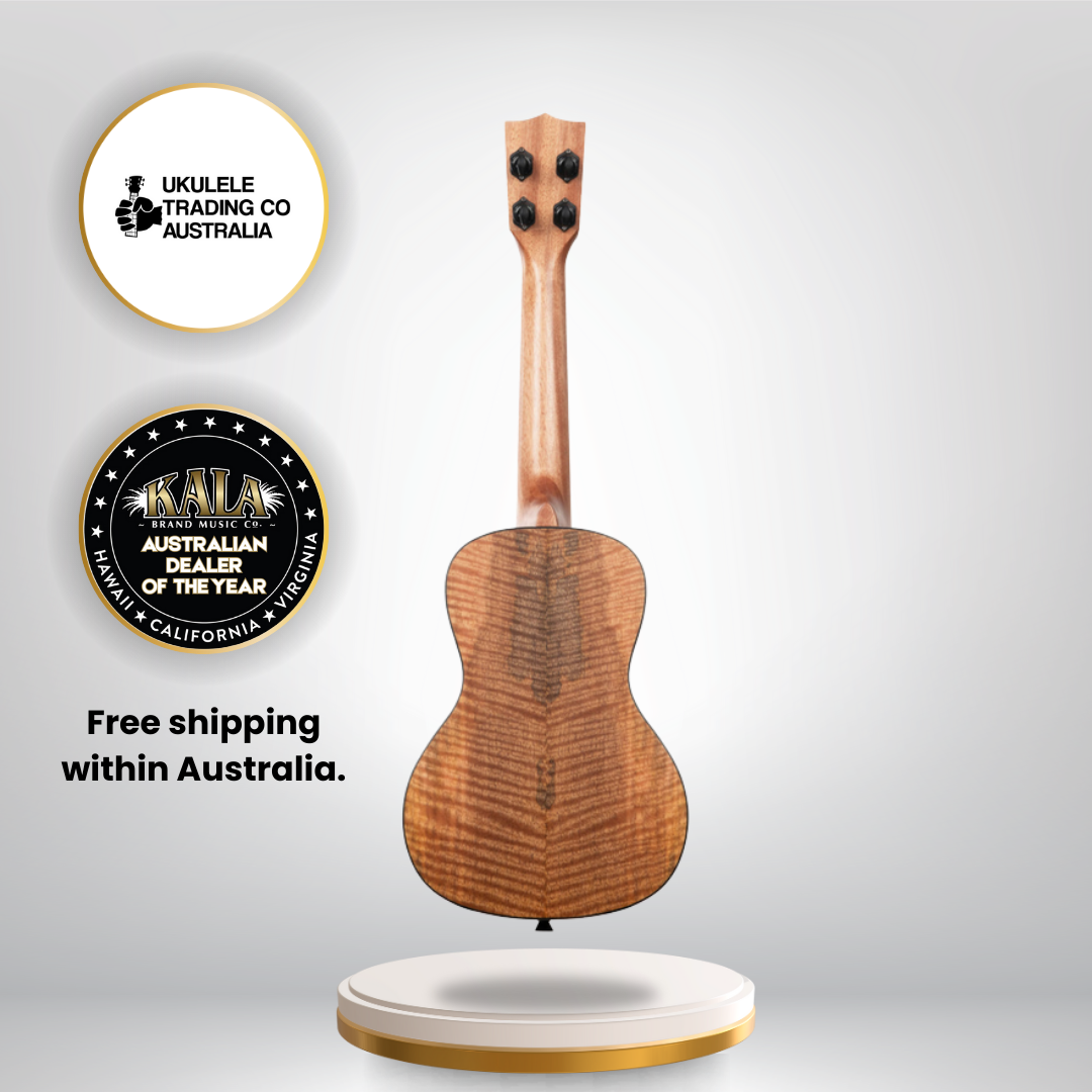 Kala KA-CM-C Curly Mango Concert Ukulele – front view showcasing curly mango wood