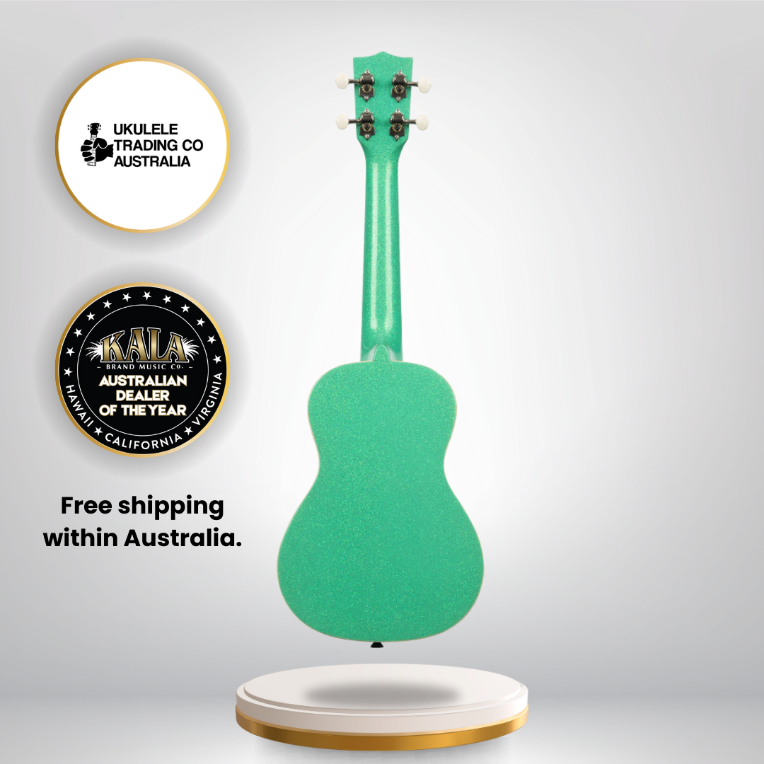 Sparkling green Kala concert ukulele with cream binding and gloss finish
