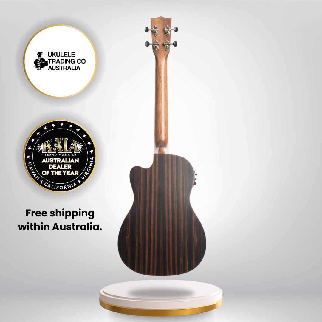 Kala baritone ukulele with spruce top and striped ebony back and sides