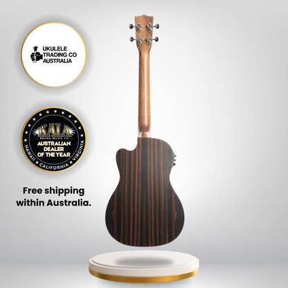 Kala baritone ukulele with spruce top and striped ebony back and sides