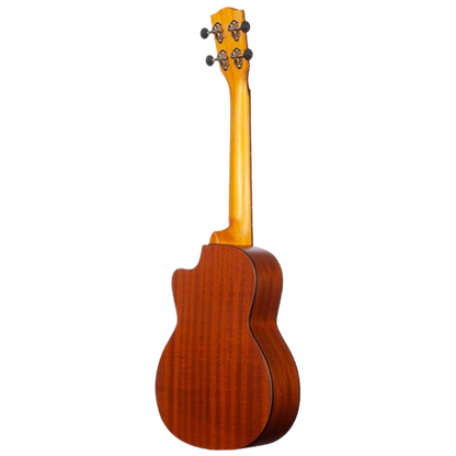 Ohana TK-25C-CL Cynthia Lin Tenor Ukulele, solid mahogany top, laminate back and sides, floral inlay, Worth Brown strings, satin finish.