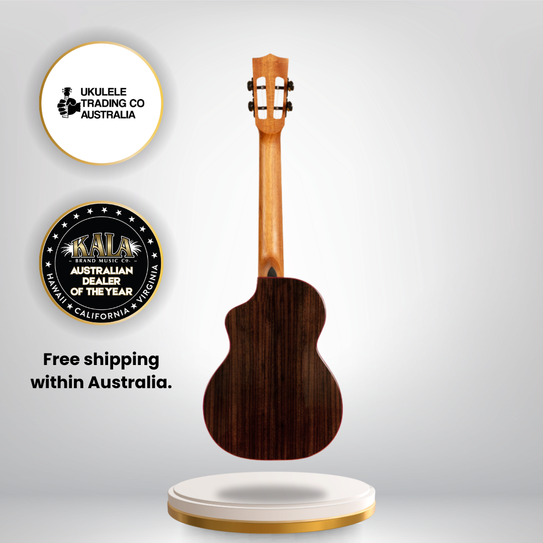 Kala KA-CT-SSRW-TG-C Contour All Solid Gloss Spruce Rosewood Tenor Ukulele with slotted headstock and deluxe gig bag
