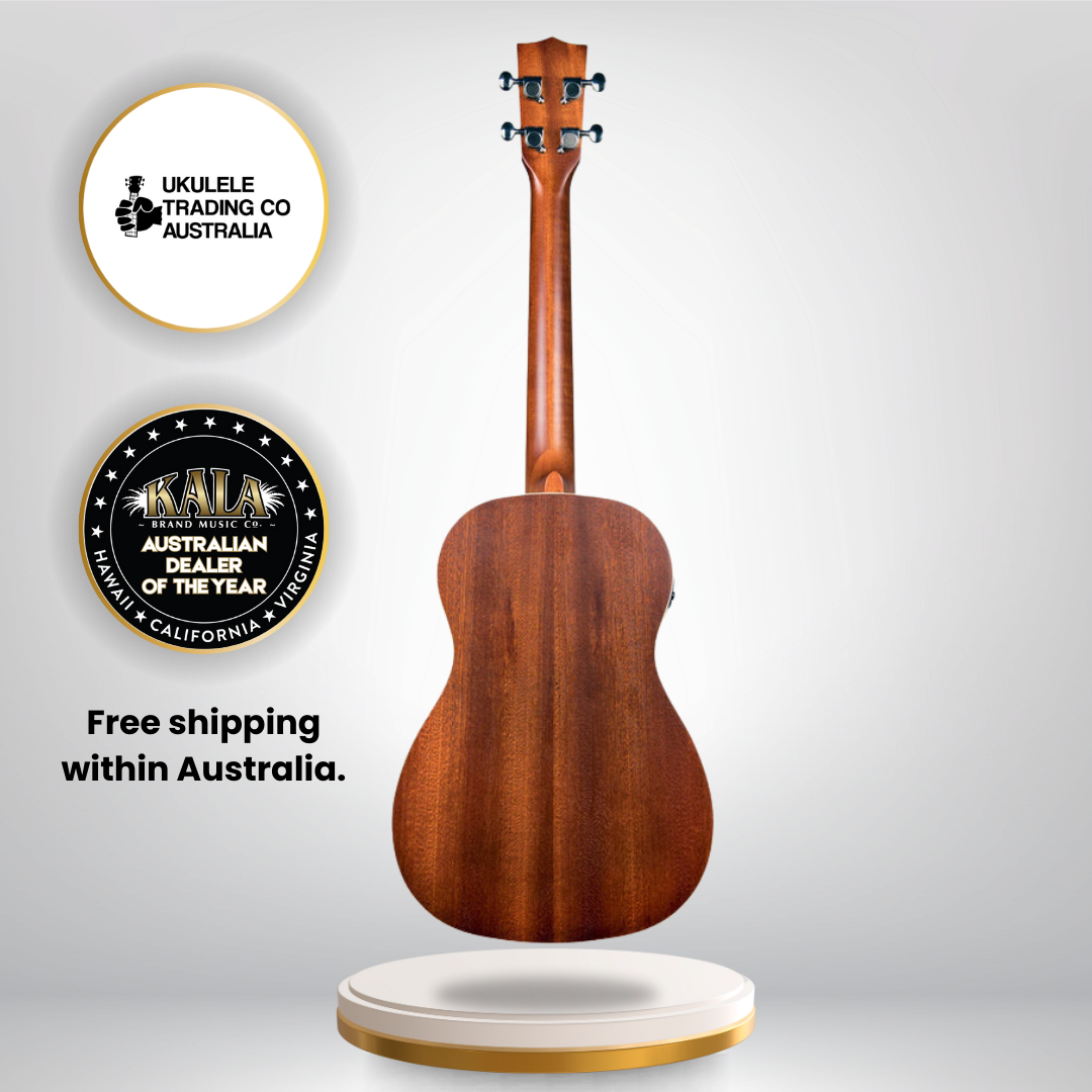 Kala KA-BE Baritone Ukulele in satin mahogany with pickup, cream binding, and gigbag.