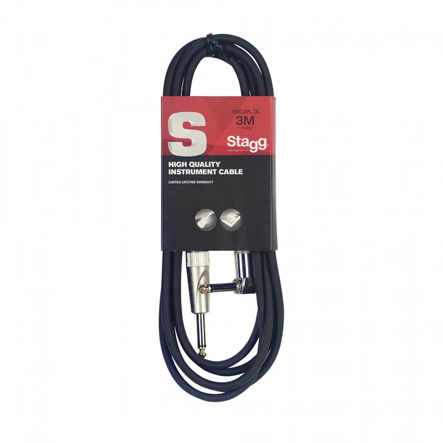 Stagg SGC3PL-DL Instrument Cable 3m (10ft) – L-Shape Jack Lead