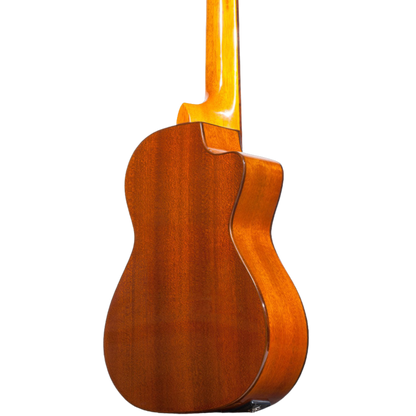 Ohana CK-35GCE All Solid Mahogany Concert Ukulele with gloss finish, active pickup system, cutaway design for easy fret access, and beautiful hardwood binding for a rich, warm tone.