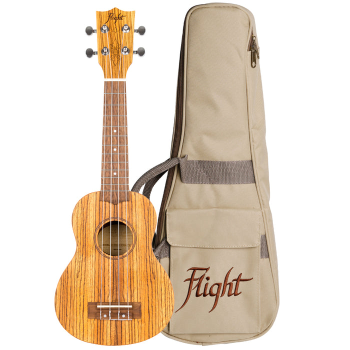 Flight DUS322 Soprano Ukulele Zebrawood with Bag