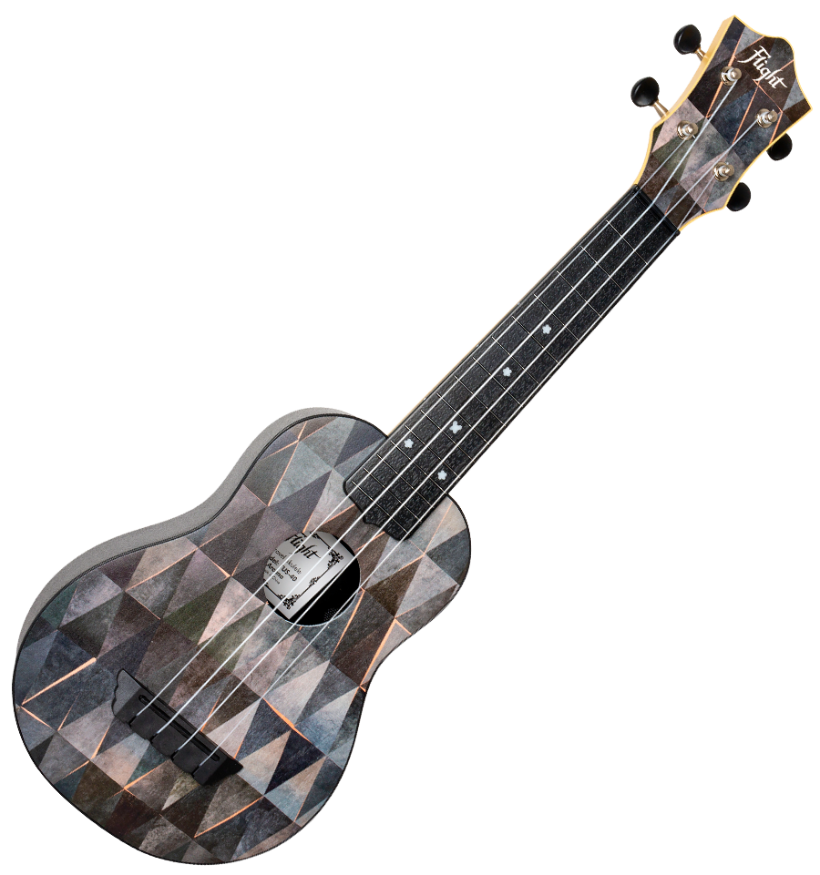 Flight TUS40 Arcana Travel Soprano Ukulele – Geometric Print Linden Top, ABS Body, Zero Fret &amp; Aquila Strings