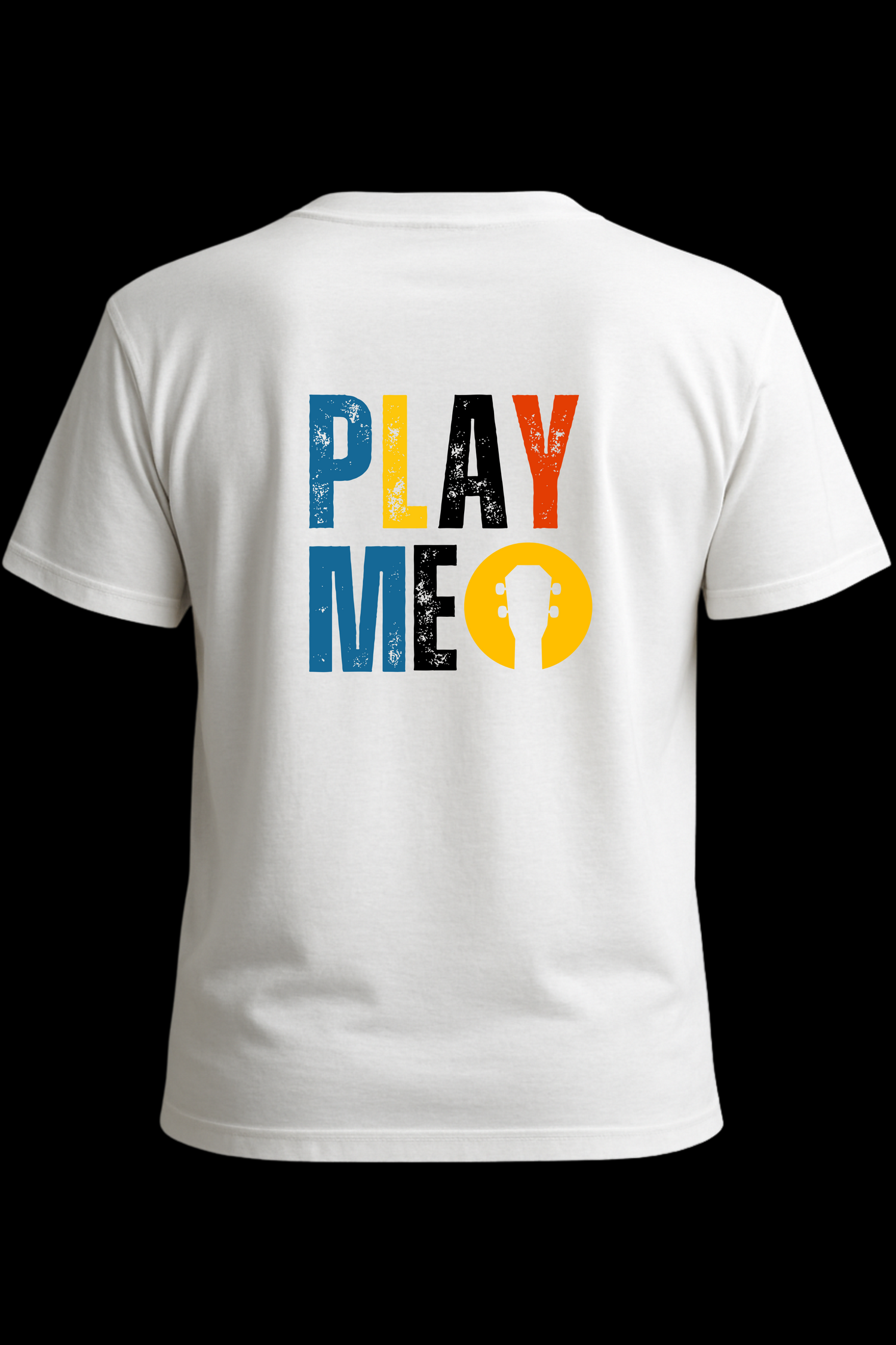 Play Me T-Shirt – Bold Ukulele Head Graphic in Circle Design