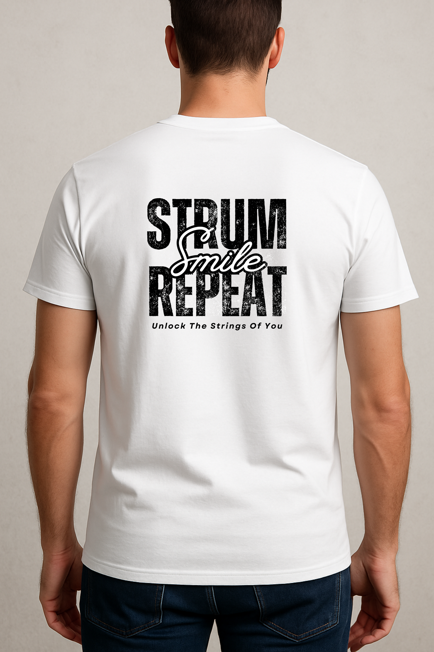 Strum Smile Repeat T-Shirt – Unisex Ukulele Shirt, Musician Gift Tee, Happy Music Lover Shirt, Uke Player Graphic Tee, Cotton Jam Tee