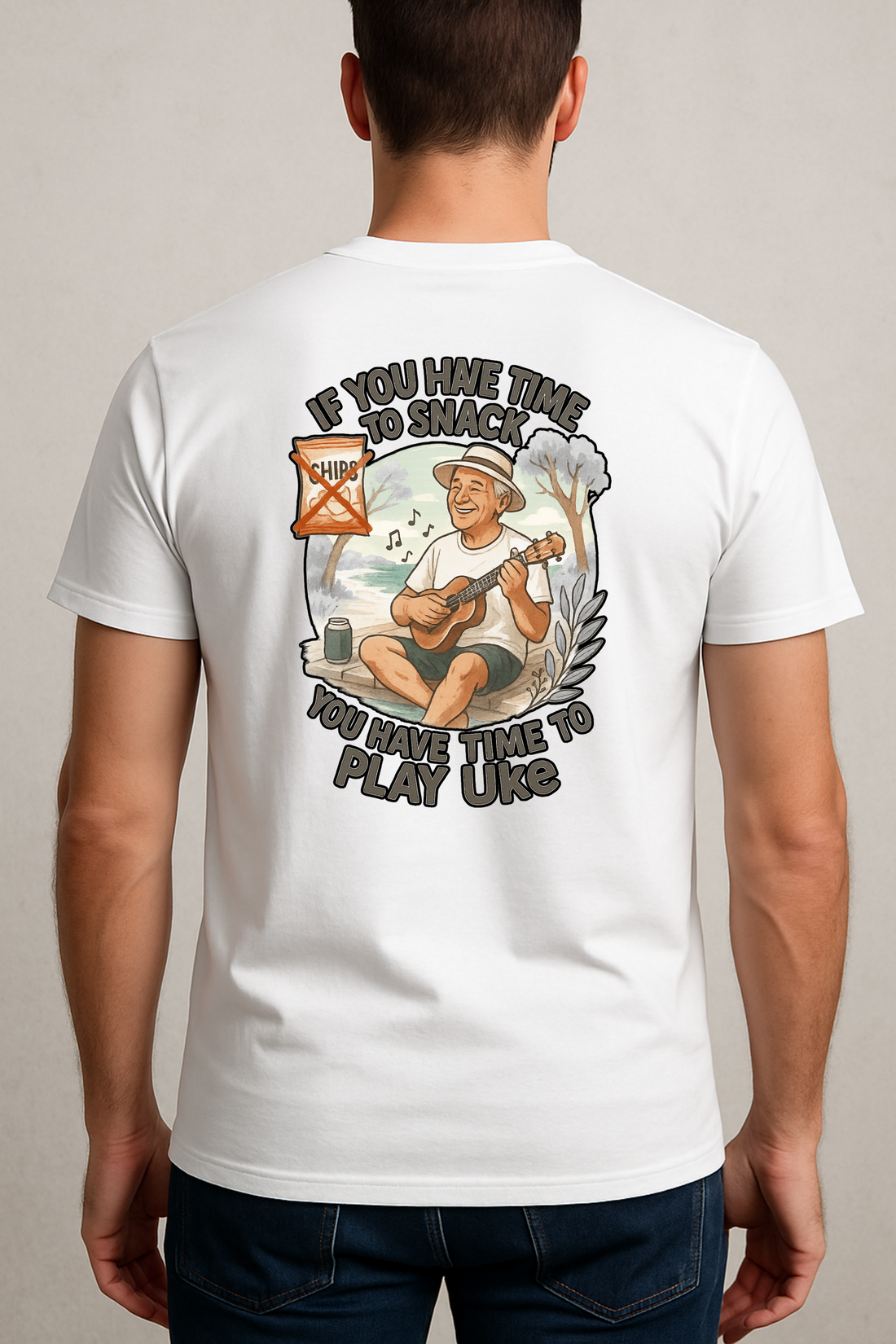If You Have Time to Snack, You Have Time to Play Uke T-Shirt | Funny Ukulele Practice Tee | Music Lover Gift for Uke Players