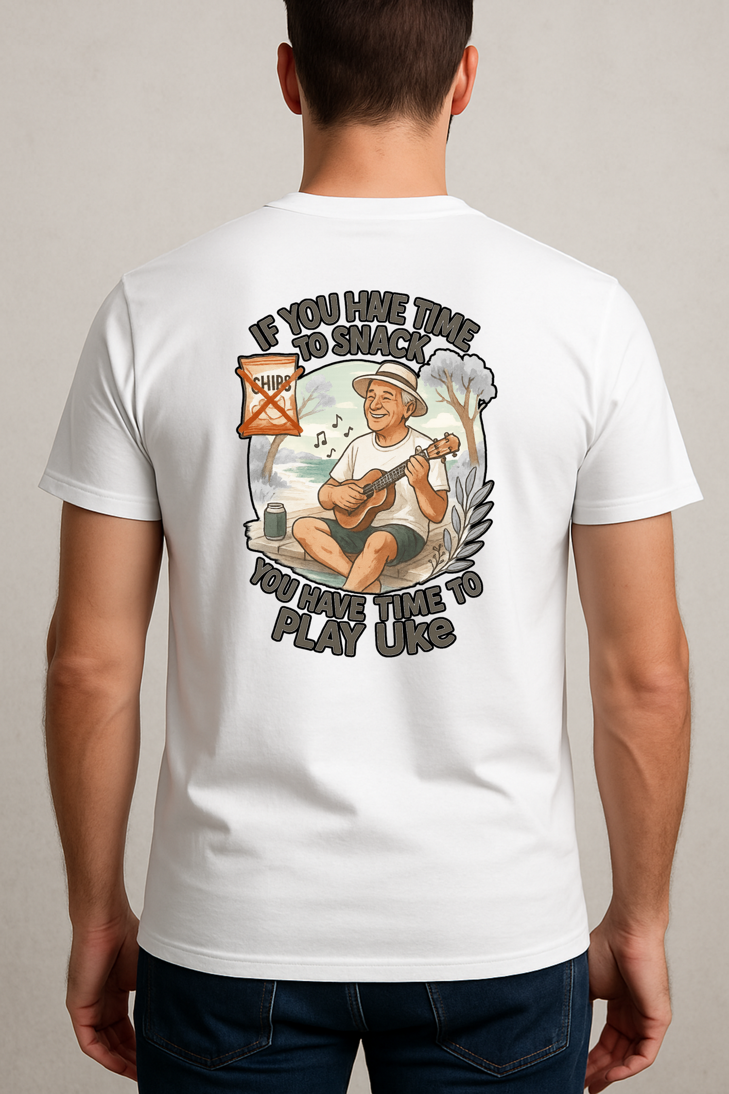 If You Have Time to Snack, You Have Time to Play Uke T-Shirt | Funny Ukulele Practice Tee | Music Lover Gift for Uke Players