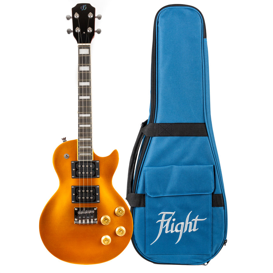 Get ready to rock! The Flight Centurion, Vintage Gold, Solid Body Tenor Ukulele is a single cutaway steel string electric ukulele, offering the tonal possibilities of a true electric ukulele from the trusted name of Flight Ukulele.