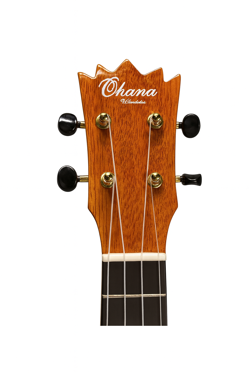 Front on Headstock of Ohana Concert size Ukulele Pineapple PKC-150SMO Spalted Mango Concert Ukulele with glossy finish and abalone inlays. Available from Ukulele Trading Co Australia