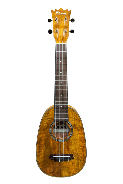 Ohana Concert size Ukulele Pineapple PKC-150SMO Spalted Mango Concert Ukulele with glossy finish and abalone inlays. Available from Ukulele Trading Co Australia