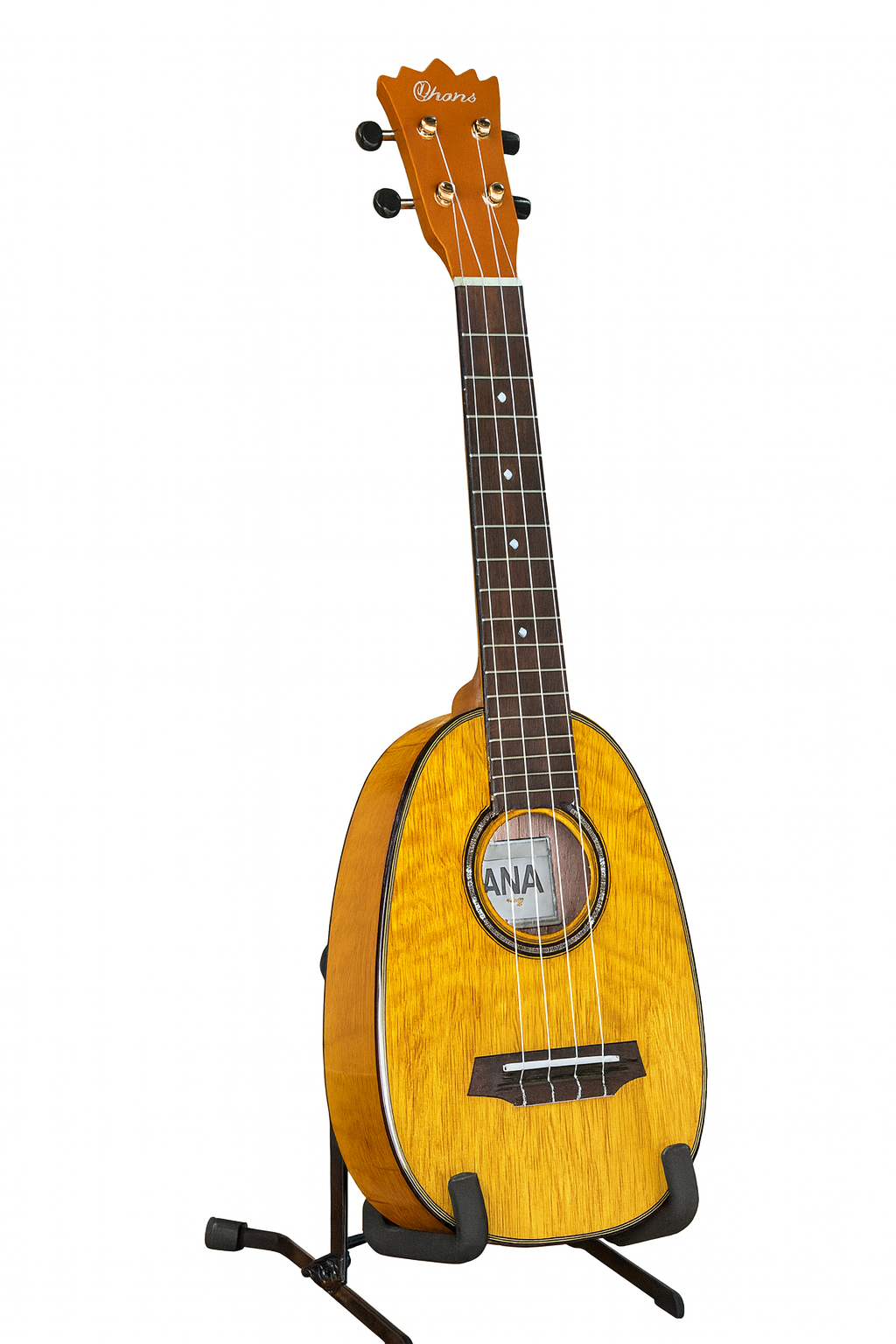 Ohana Concert size Ukulele Pineapple PKC-150SMO Spalted Mango Concert Ukulele with glossy finish and abalone inlays. Available from Ukulele Trading Co Australia